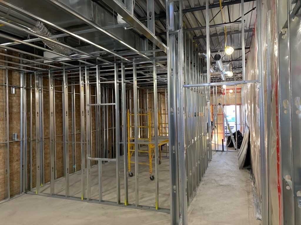 Commercial office build-out with steel framing and interior construction work