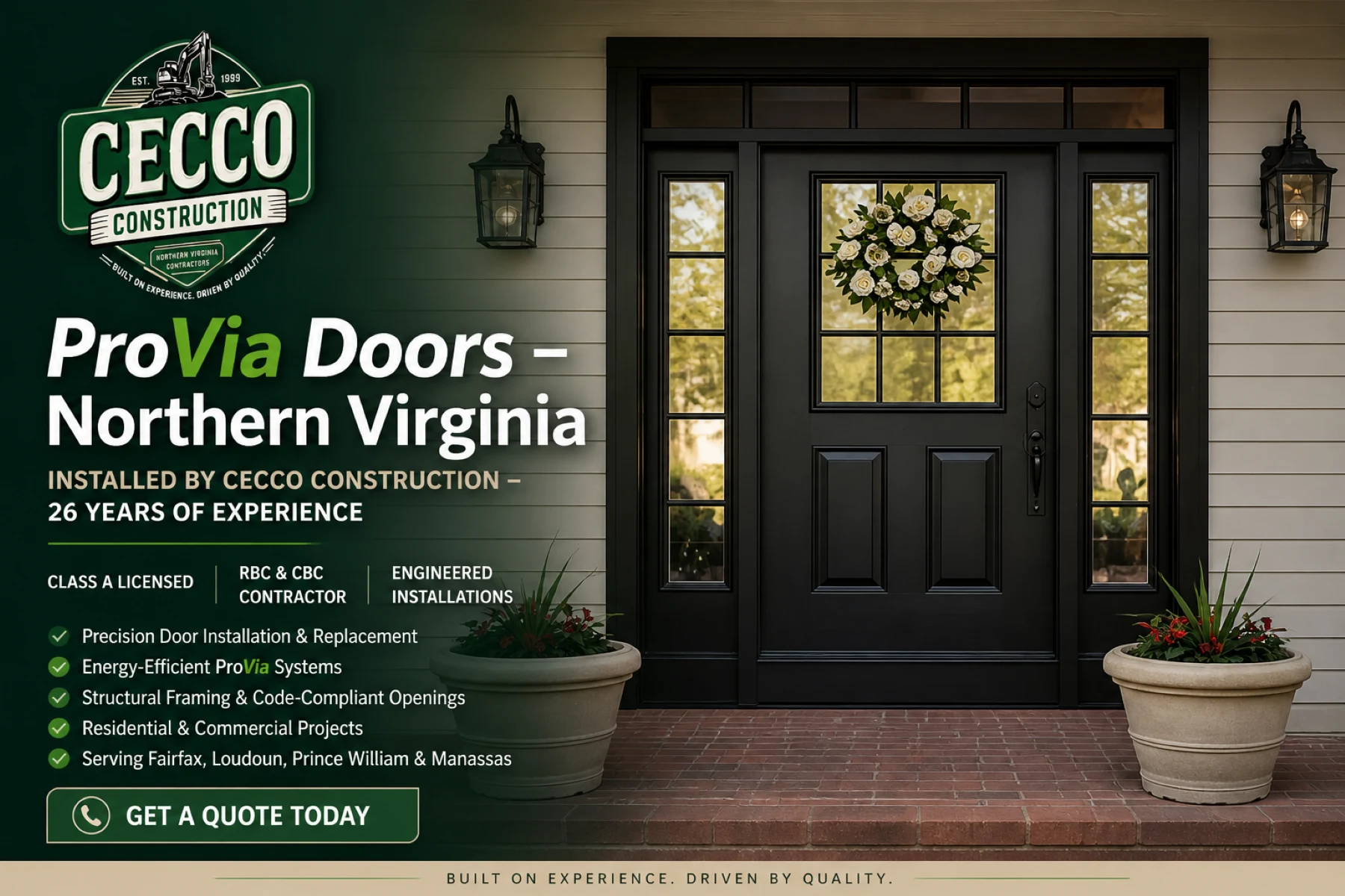 ProVia Door Installation Northern Virginia premium custom entry door system by Cecco Construction