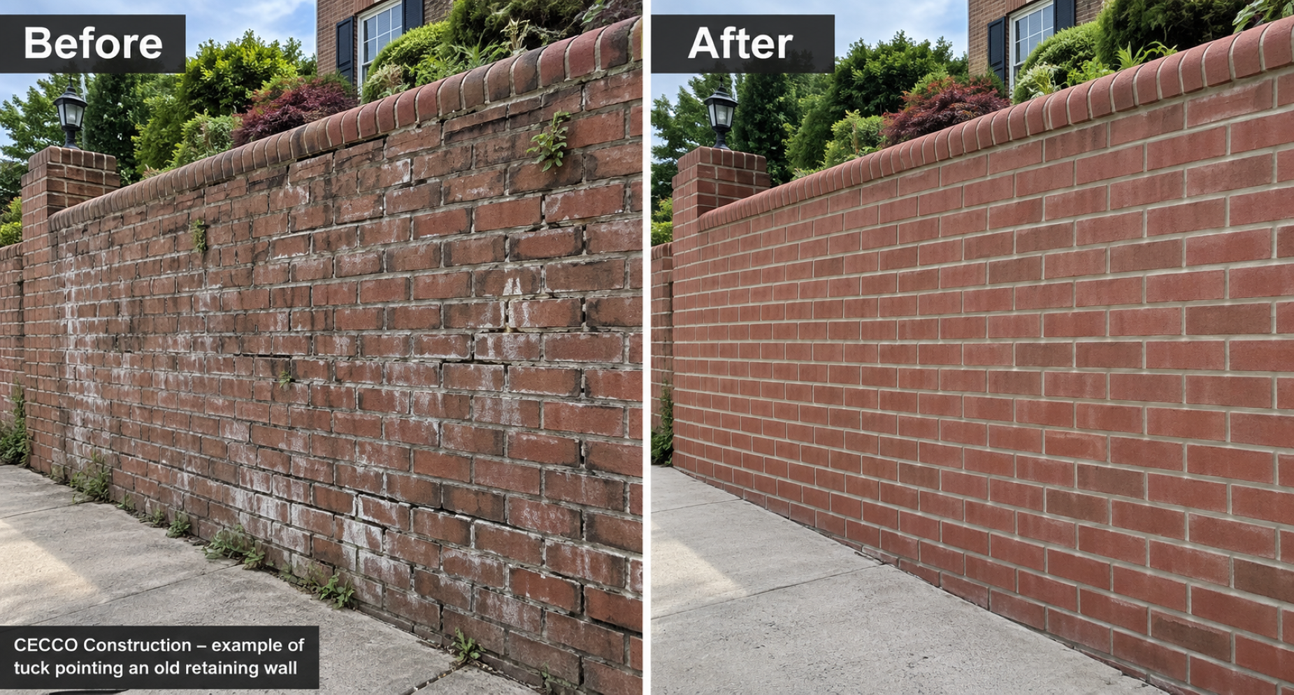 cecco construction before after tuck pointing retaining wall northern virgina